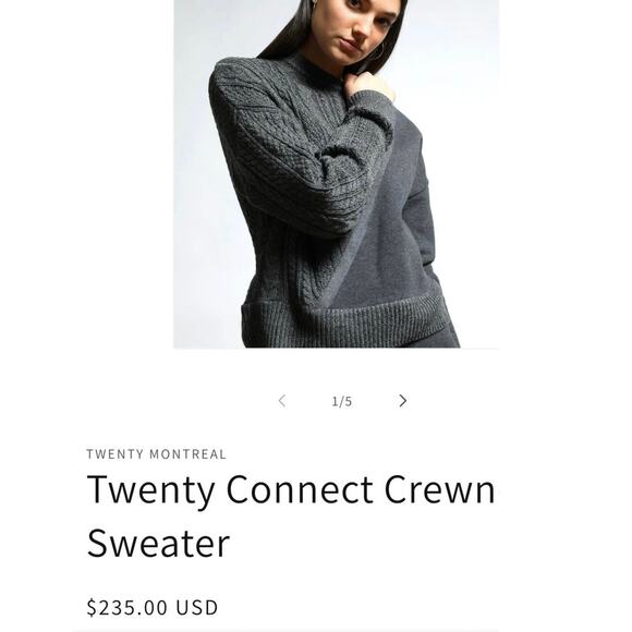 TWENTY MONTREAL Twenty Connect Crewneck Sweater Gray Size XS NEW - Picture 5 of 13